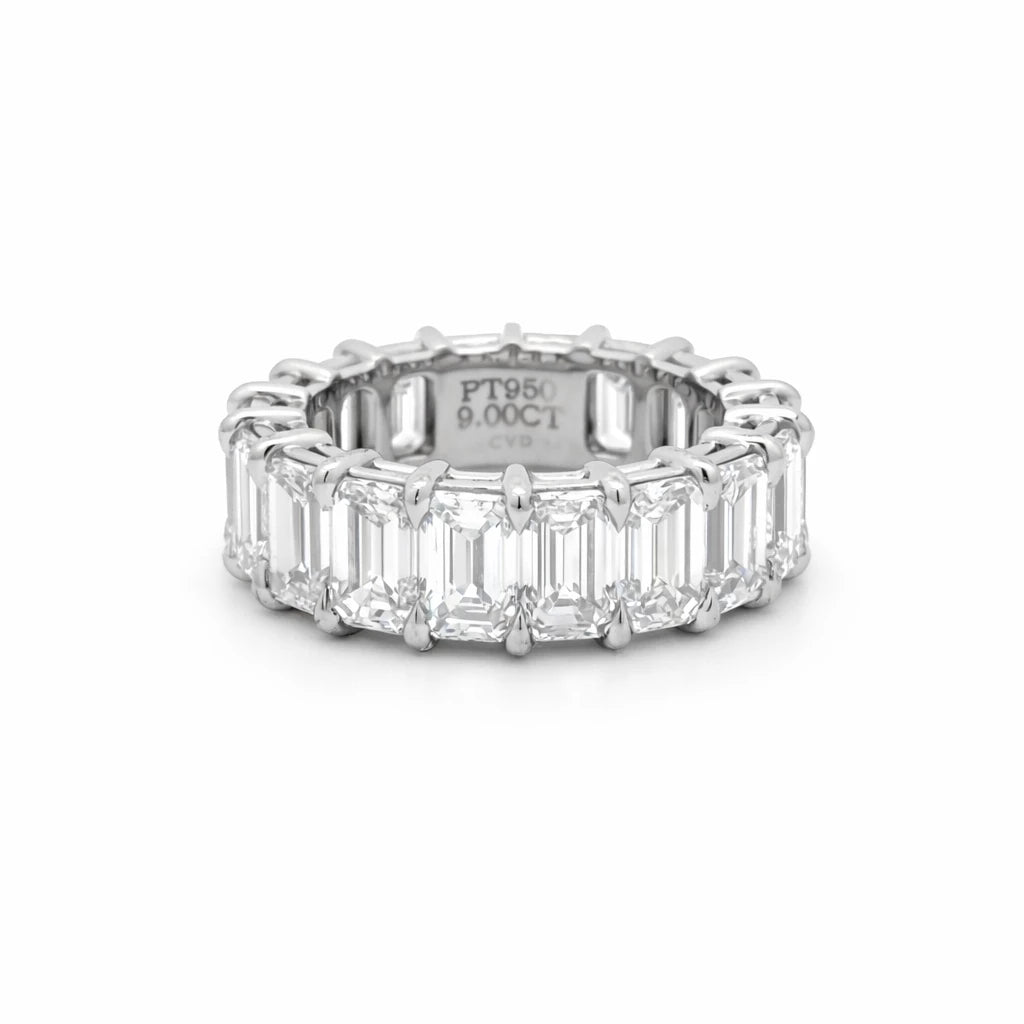 Platinum 9.00cttw E VVS 18 Lab Grown diamond Emerald Cut Eternity Band