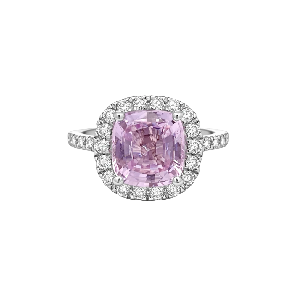 14K 4Ct Ntrl Pk Sap 0.48Ct Ntrl Dia Halo Ring