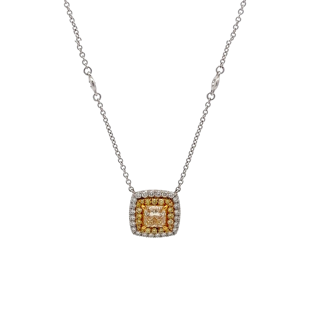14K W 1CT NTRL YELLOW DIA W/ 0.76CT NTRL DIA HALO NECKLACE
