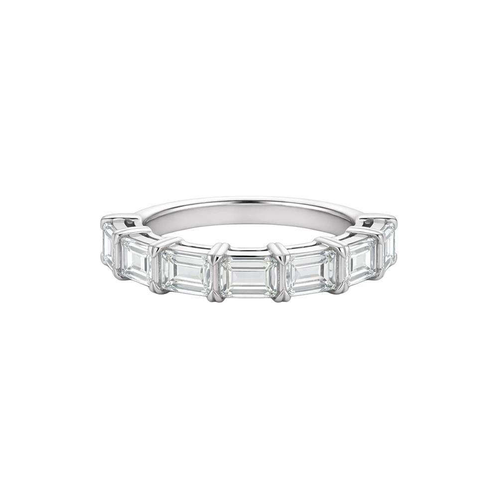 14KW 3.5cttw F VVS 7 Lab Grown diamond Emerald Cut wedding band