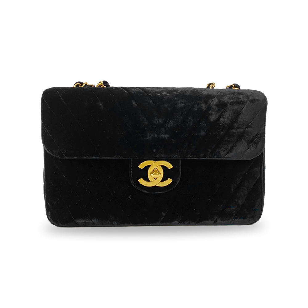 CHANEL Classic Chevron Large Velvet Flap Bag