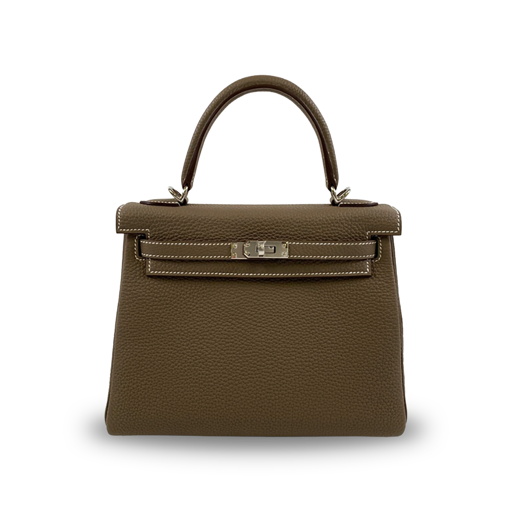 HERMÈS Kelly 25 Inner-Stitching Etoupe Togo Leather Bag Silver Hardware Pre-Owned