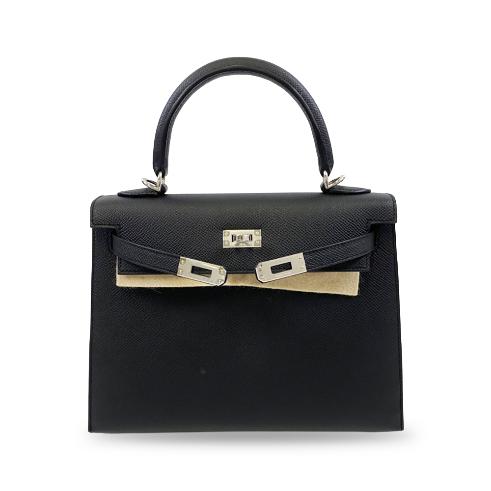 HERMÈS Kelly 25 Black Epsom Sellier Leather Bag Silver Hardware Pre-Owned