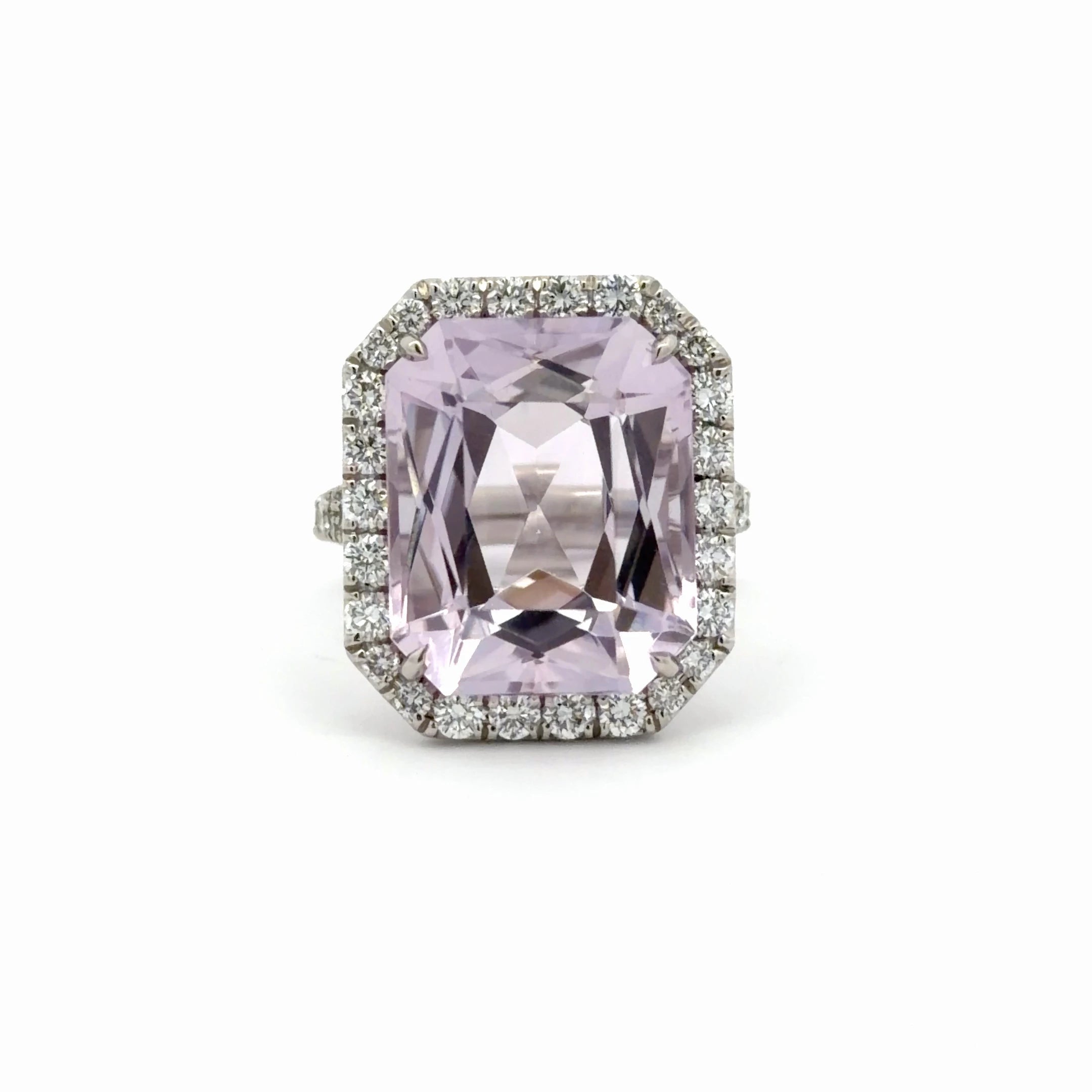 PLAT 13.23CT KUNZITE 1.4CT NTRL DIA RING 12.3G