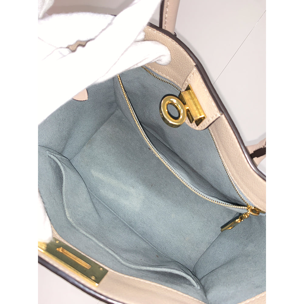 LOUIS VUITTON Tote Bag Greige Calf Leather Gold Hardware Pre-Owned