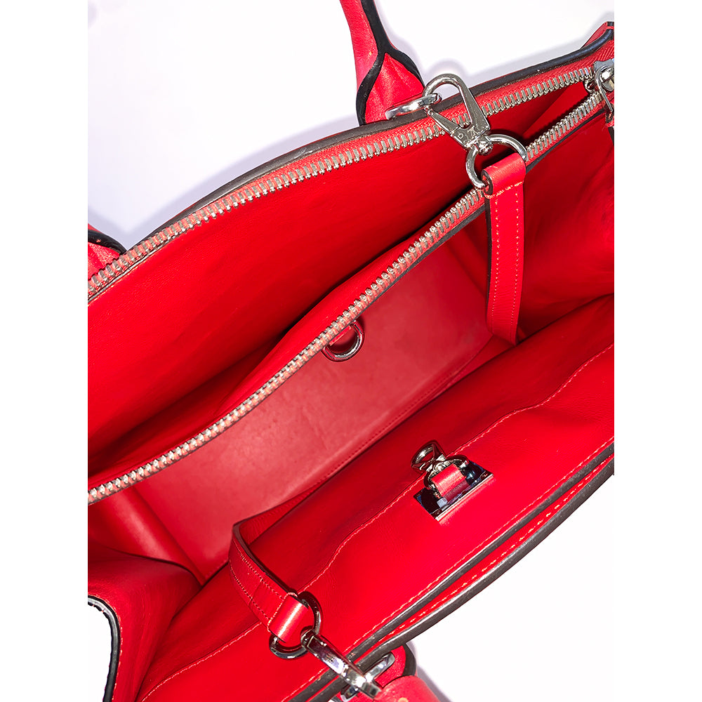 LOUIS VUITTON City Streamer MM Red Calf Leather Bag Silver Hardware Pre-Owned