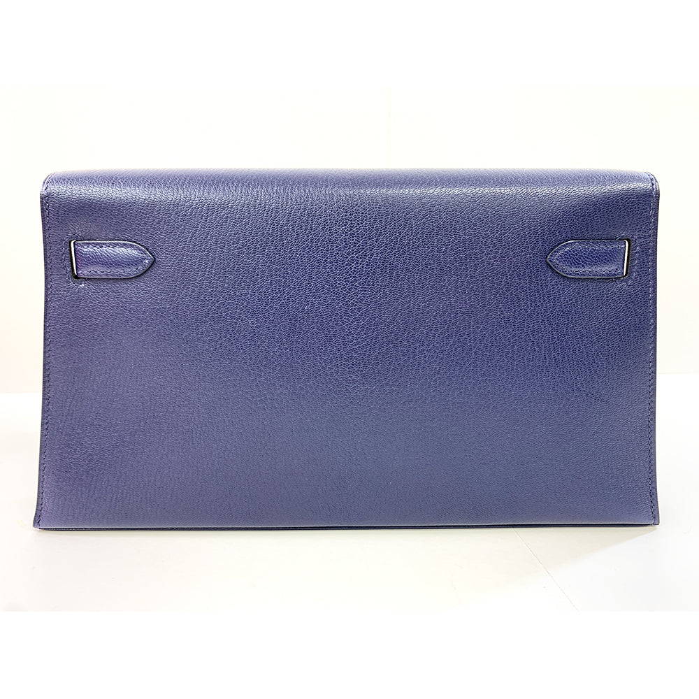 HERMES Kelly Cut 18cm Dark Blue Mysore Goatskin Leather Bag Gold Hardware Pre-Owned