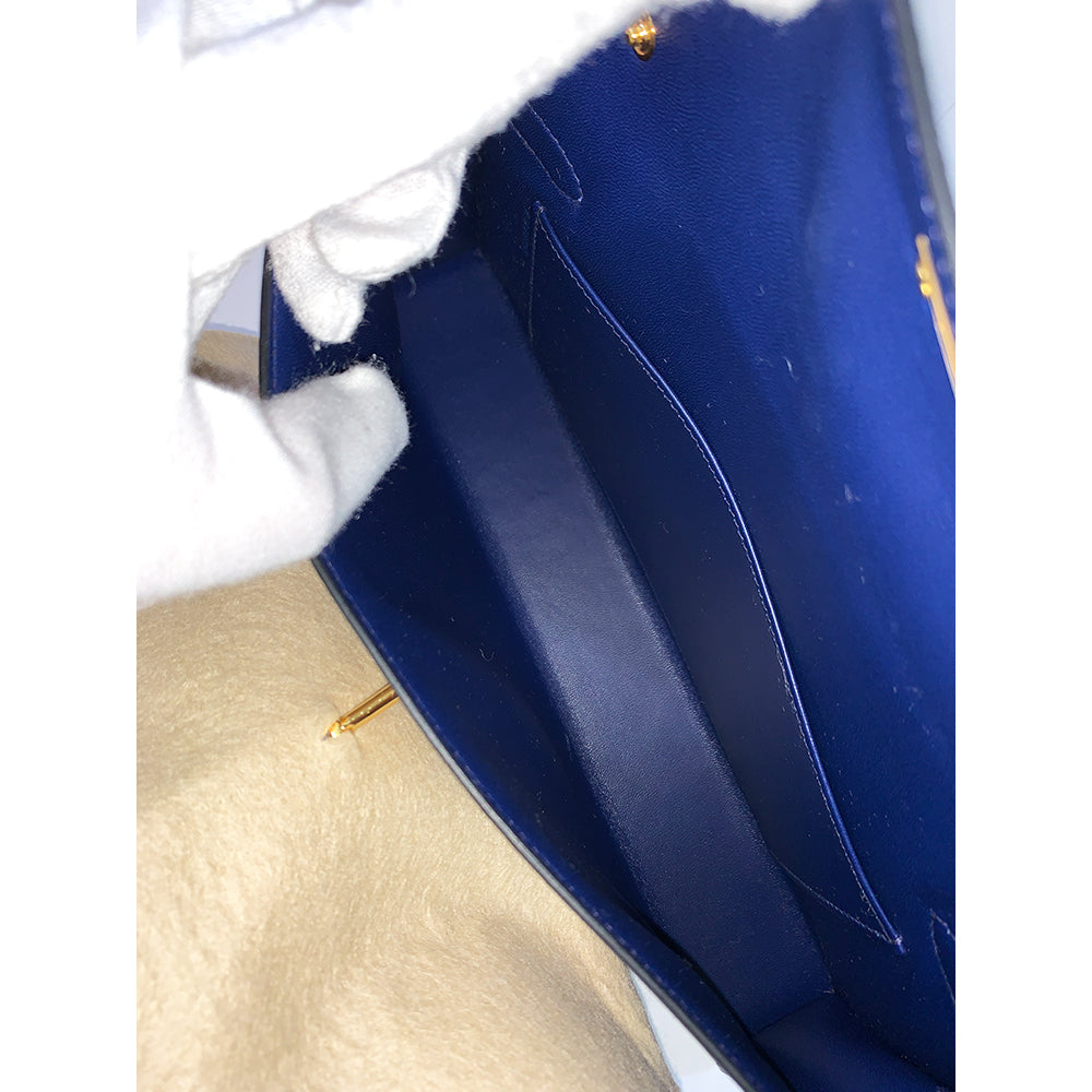 HERMES Kelly Cut 18cm Dark Blue Mysore Goatskin Leather Bag Gold Hardware Pre-Owned