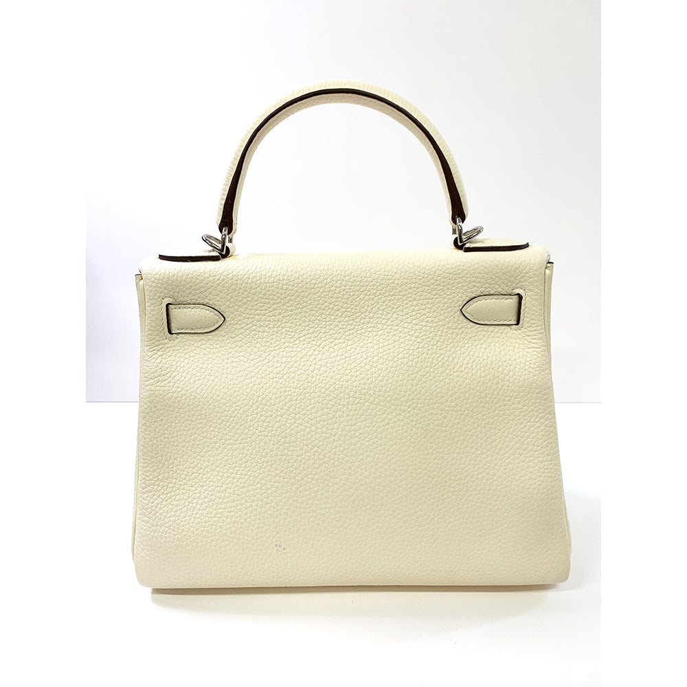 HERMES Kelly 28cm White Togo Leather Bag Palladium Hardware Pre-Owned