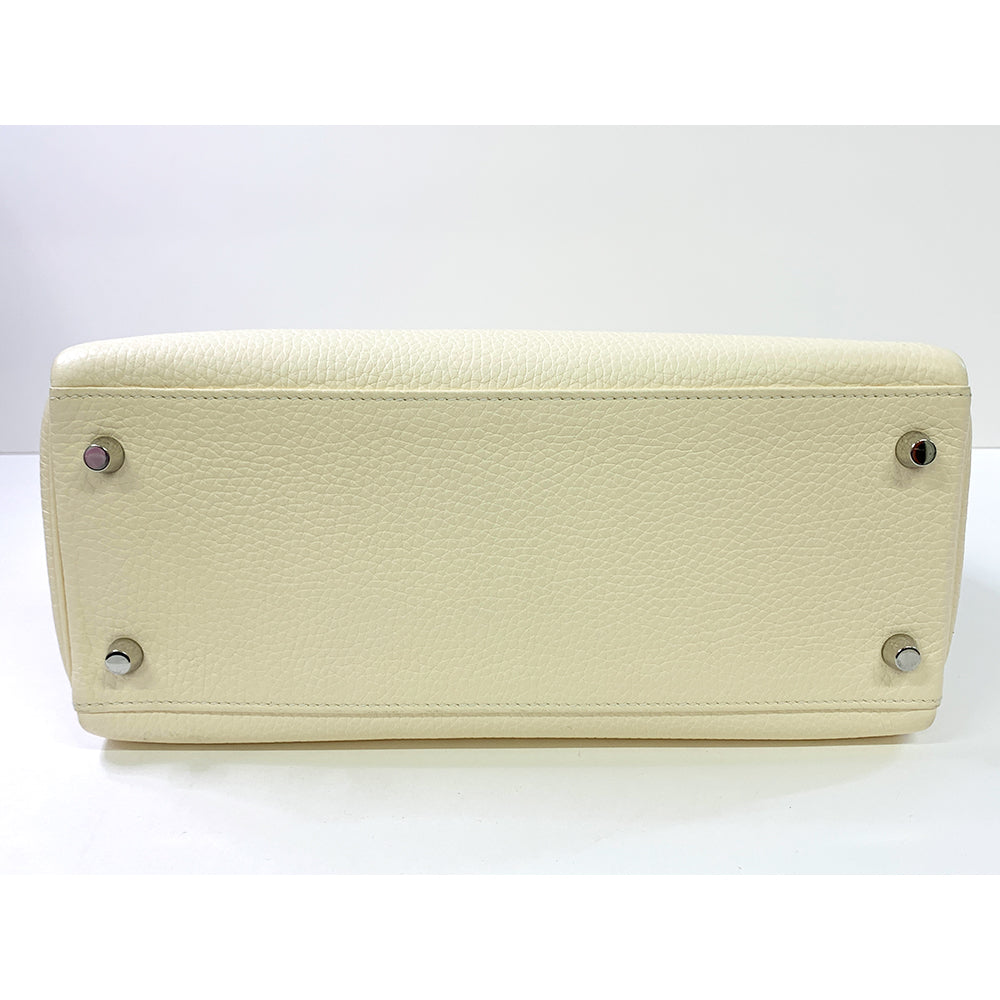 HERMES Kelly 28cm White Togo Leather Bag Palladium Hardware Pre-Owned