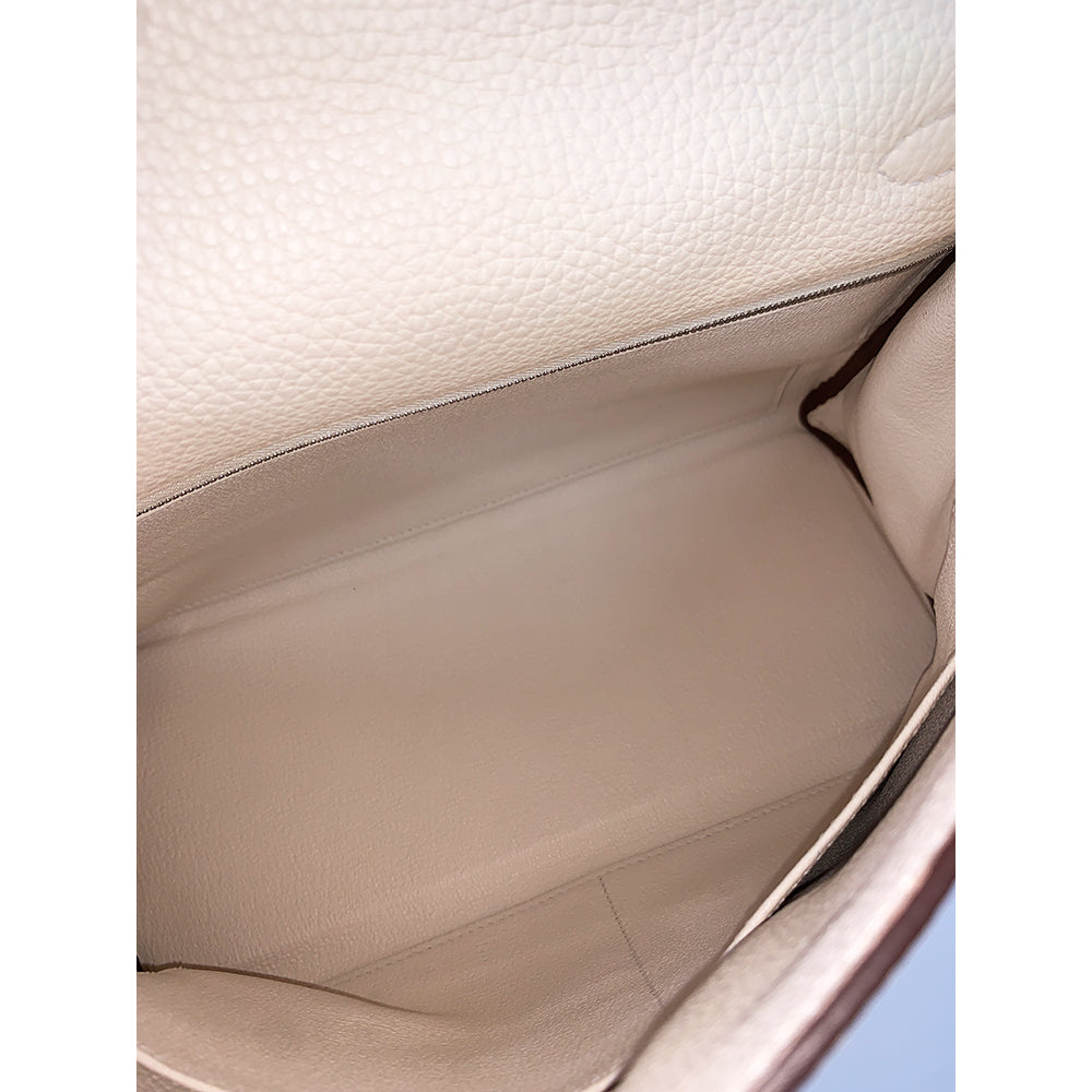 HERMES Kelly 28cm White Togo Leather Bag Palladium Hardware Pre-Owned
