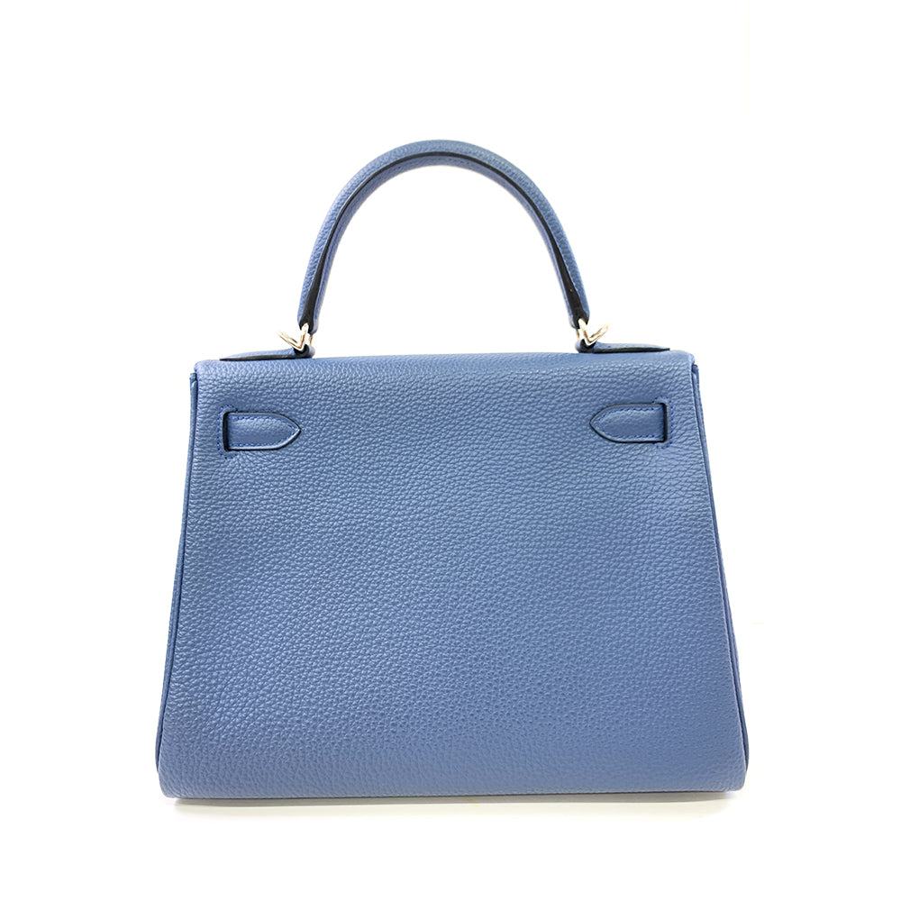 HERMES Kelly 28cm Navy Blue Togo Leather Bag Palladium Hardware Pre-Owned