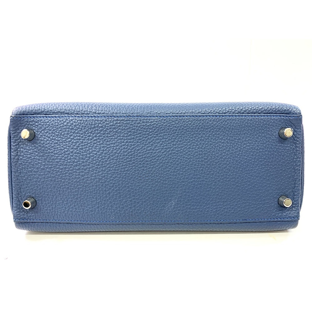 HERMES Kelly 28cm Navy Blue Togo Leather Bag Palladium Hardware Pre-Owned
