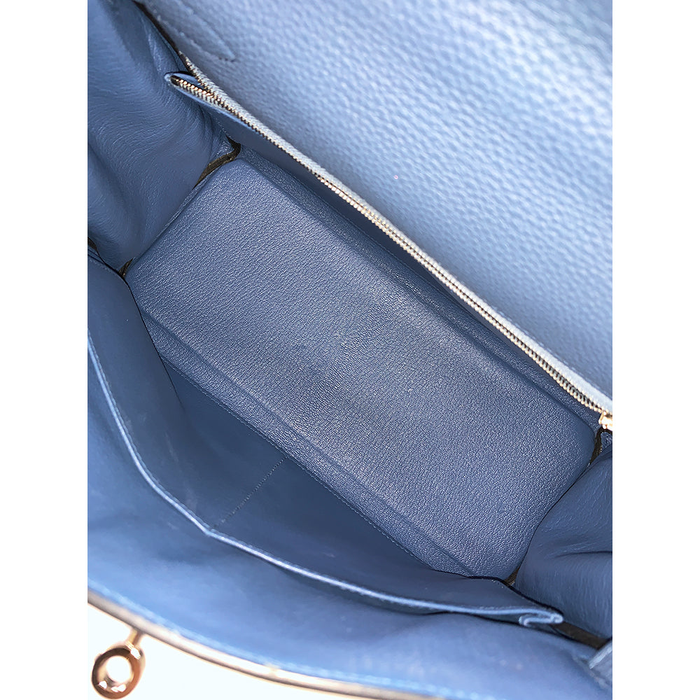 HERMES Kelly 28cm Navy Blue Togo Leather Bag Palladium Hardware Pre-Owned