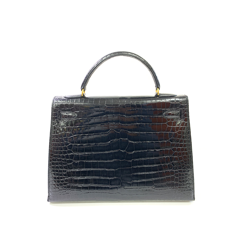 HERMES Kelly 32cm Black Porosas Leather Bag Gold Hardware Pre-Owned