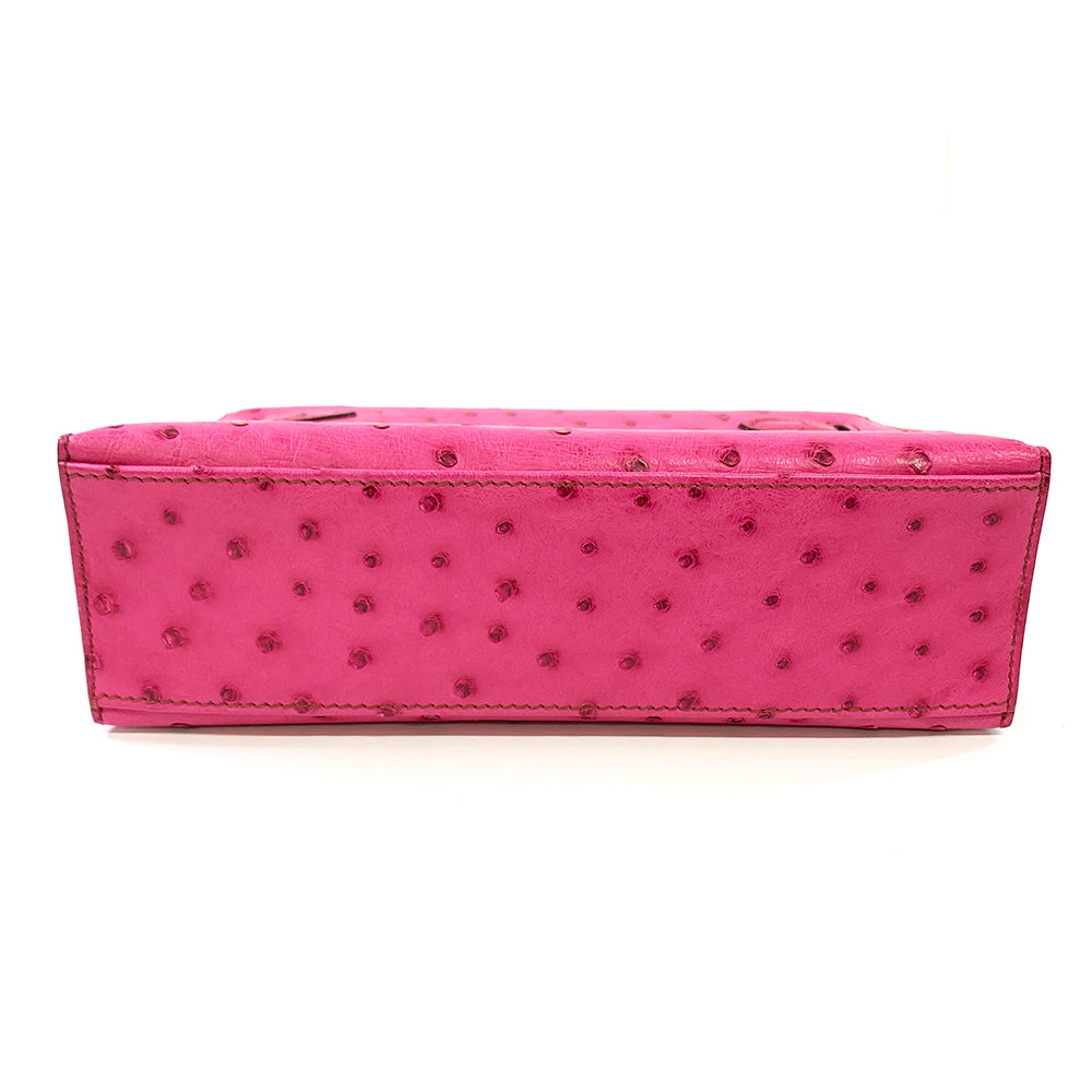 HERMES Pochette Kelly 22cm Pink Ostrich Leather Bag Palladium Hardware Pre-Owned