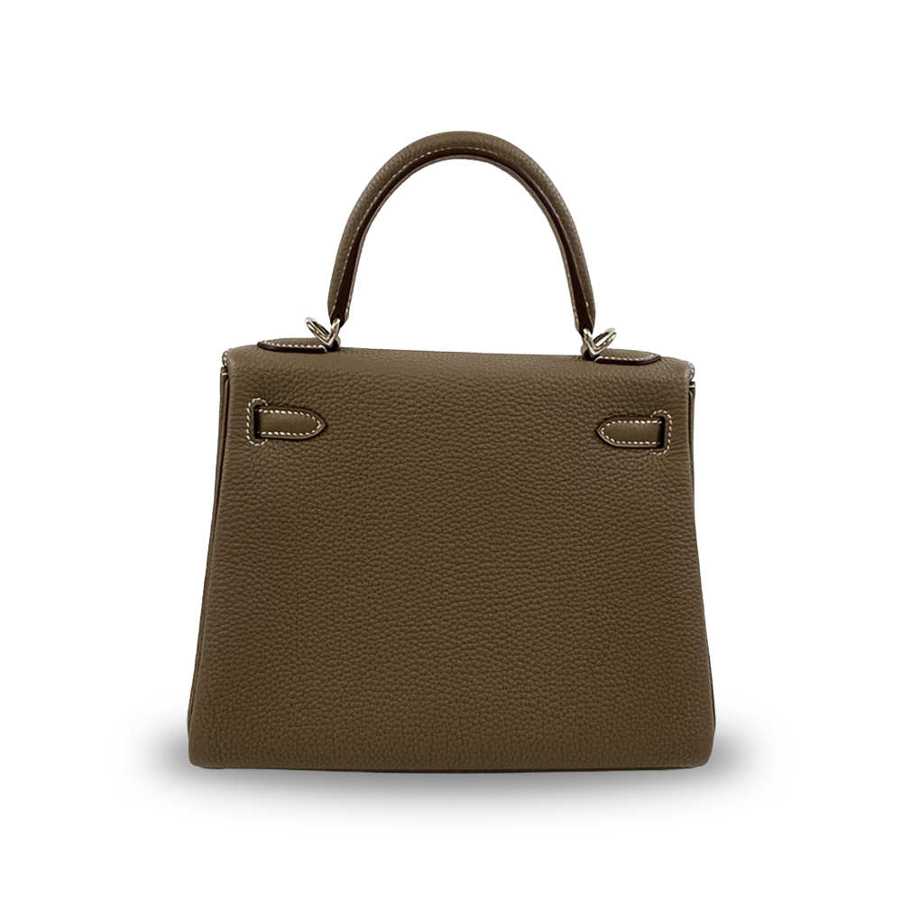 HERMÈS Kelly 25 Inner-Stitching Etoupe Togo Leather Bag Silver Hardware Pre-Owned