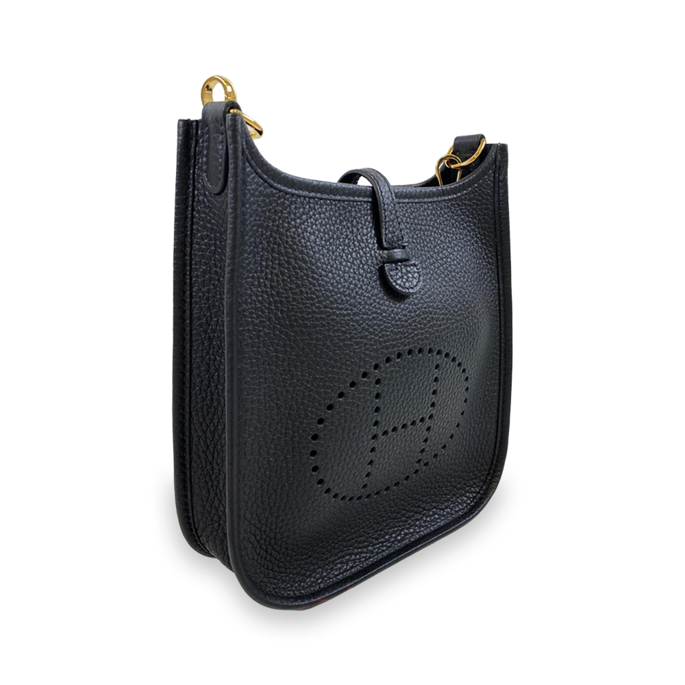 HERMÈS Evelyne TPM 16 Black Taurillon Leather Shoulder Bag 16cm Gold Hardware Pre-Owned