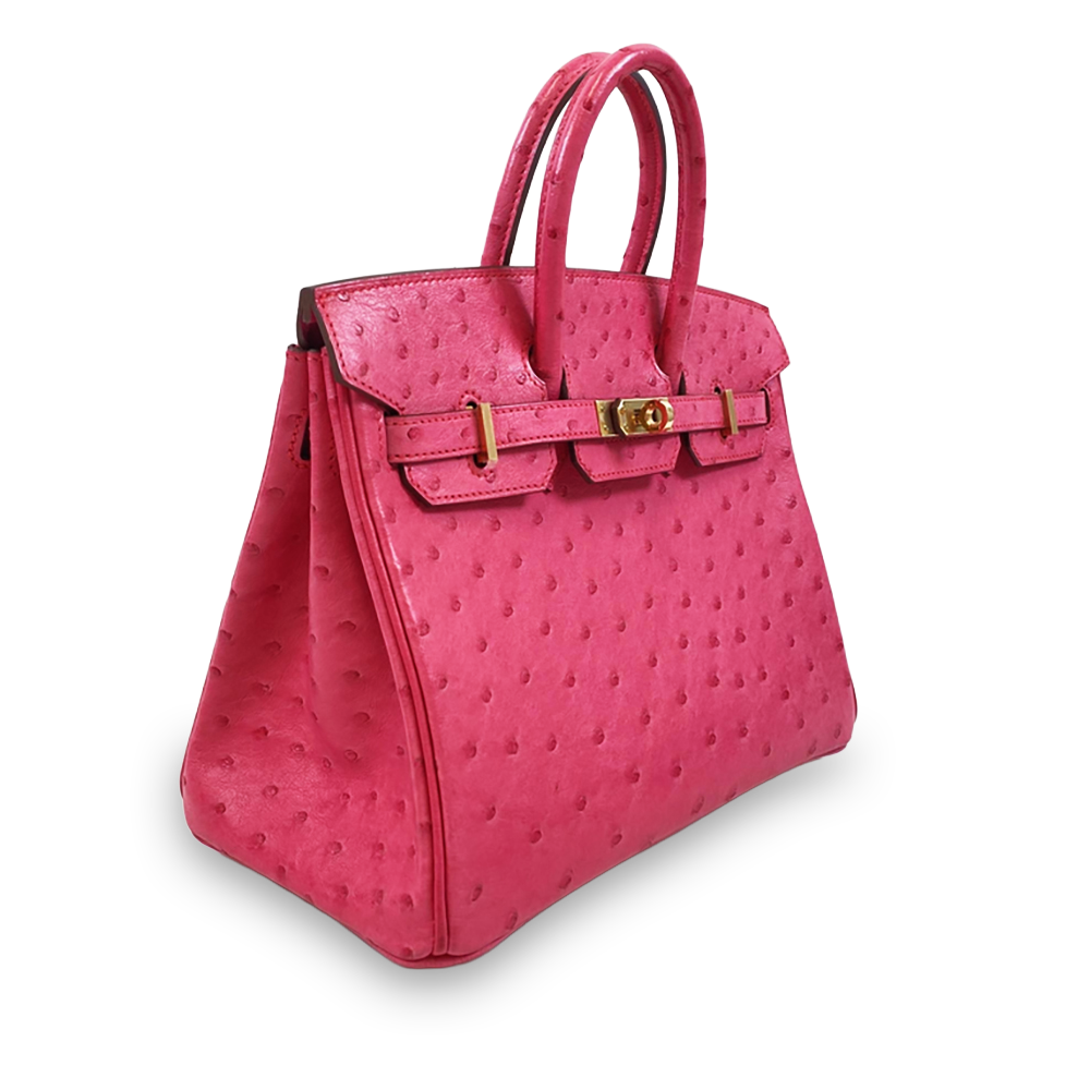 HERMÈS Birkin 25 Pink Ostrich Leather Bag Rose Gold Hardware Pre-Owned