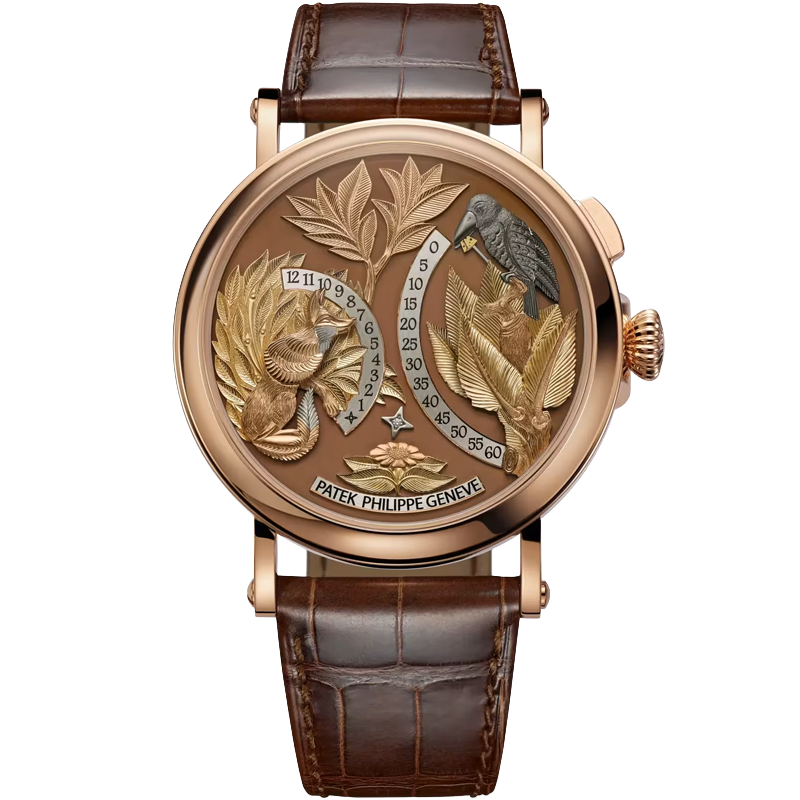 Patek Philippe Complications Automation "The Crow and the Fox" 5249R-001 43mm Brown Engraved Dial