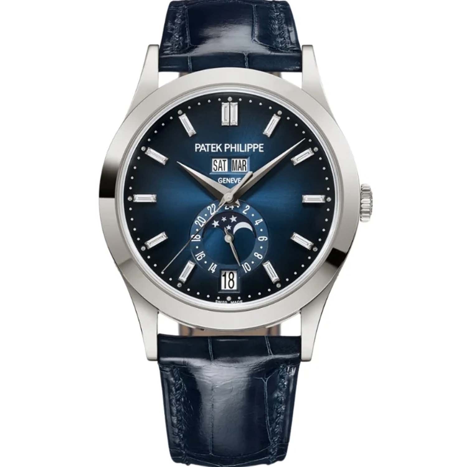 2025 Patek Philippe Complications Annual Calendar 5396G 38.5mm Baguette Diamond Blue Dial