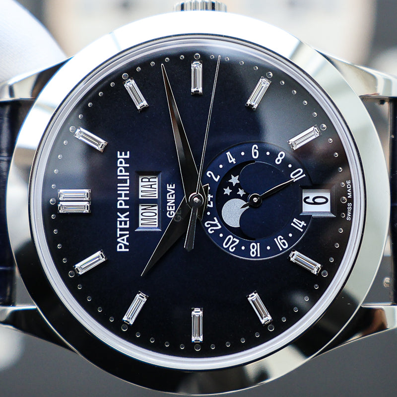 2025 Patek Philippe Complications Annual Calendar 5396G 38.5mm Baguette Diamond Blue Dial