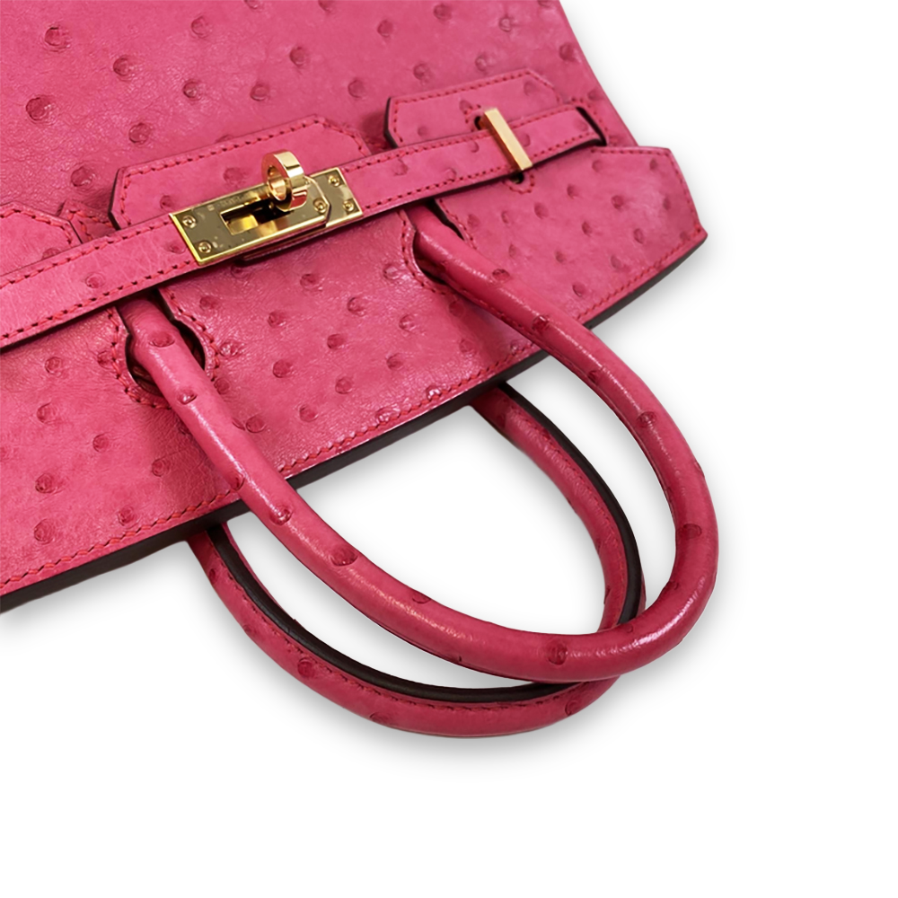 HERMÈS Birkin 25 Pink Ostrich Leather Bag Rose Gold Hardware Pre-Owned