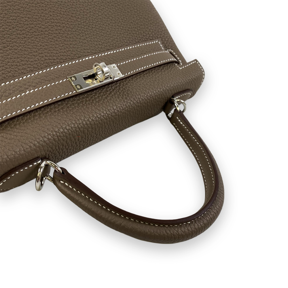 HERMÈS Kelly 25 Inner-Stitching Etoupe Togo Leather Bag Silver Hardware Pre-Owned