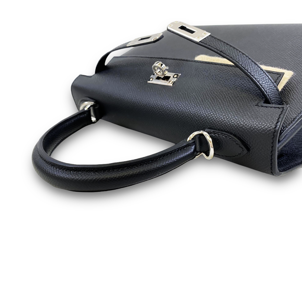 HERMÈS Kelly 25 Black Epsom Sellier Leather Bag Silver Hardware Pre-Owned