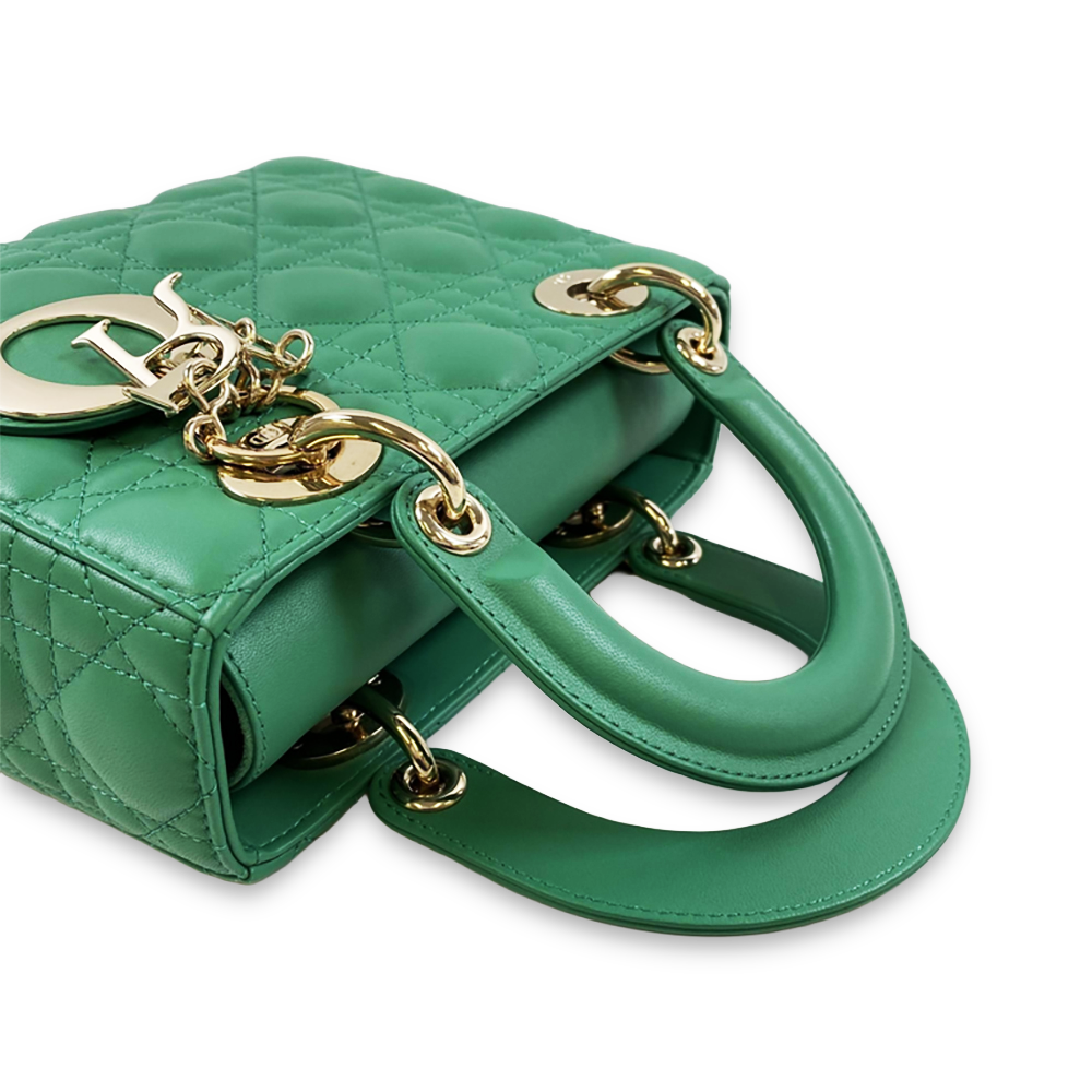 CHRISTIAN DIOR Lady Dior Green Cannage Lambskin Bag Pre-Owned