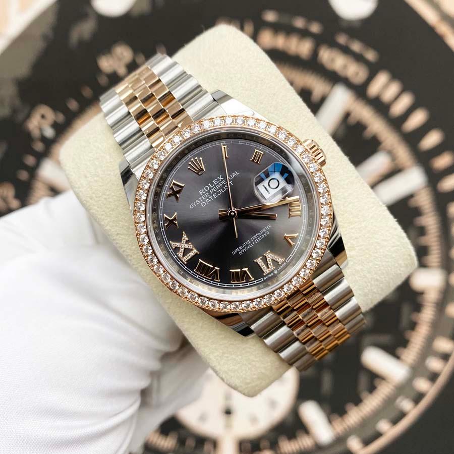 Rolex Datejust Slate Roman Numeral Dial Diamond Bezel 36mm 126281RBR MINT Pre-Owned - Gotham Trading