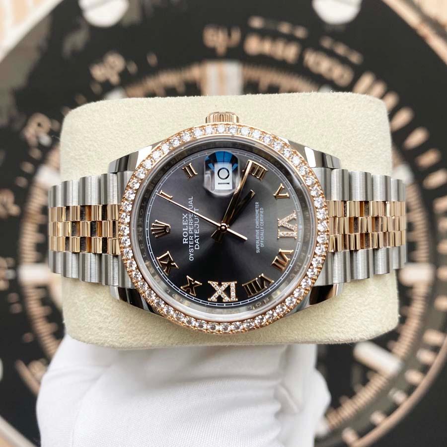 Rolex Datejust Slate Roman Numeral Dial Diamond Bezel 36mm 126281RBR MINT Pre-Owned - Gotham Trading