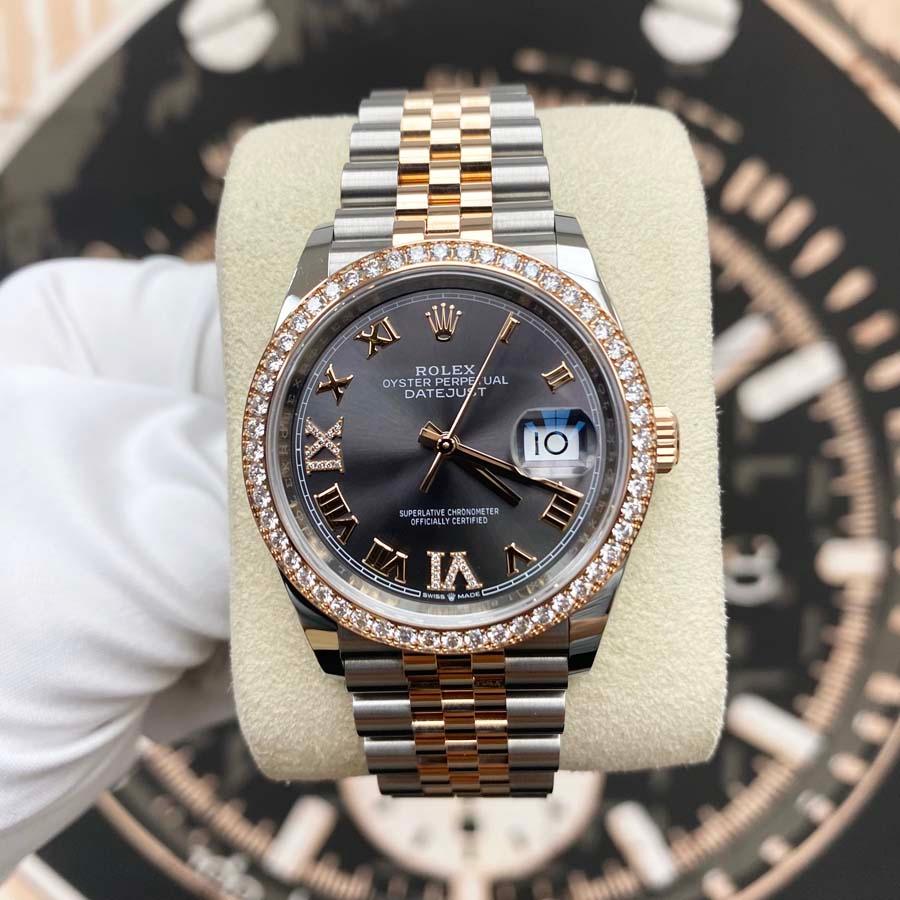 Rolex Datejust Slate Roman Numeral Dial Diamond Bezel 36mm 126281RBR MINT Pre-Owned - Gotham Trading