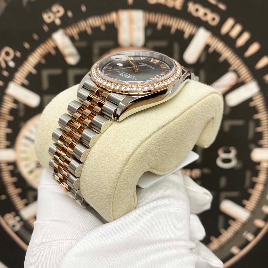 Rolex Datejust Slate Roman Numeral Dial Diamond Bezel 36mm 126281RBR MINT Pre-Owned - Gotham Trading