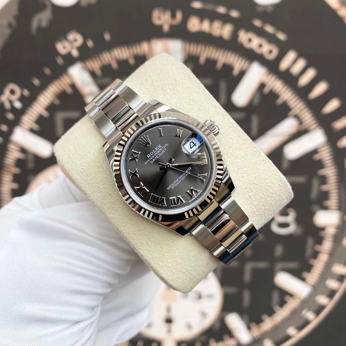 Rolex Datejust Dark Grey Roman Numeral Dial Fluted Bezel 31mm 278274 - Gotham Trading