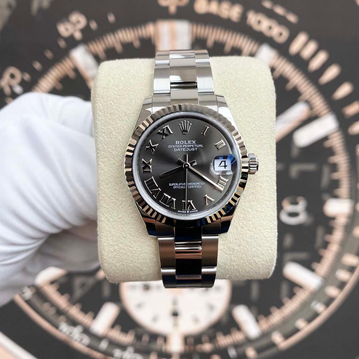 Rolex Datejust Dark Grey Roman Numeral Dial Fluted Bezel 31mm 278274 - Gotham Trading