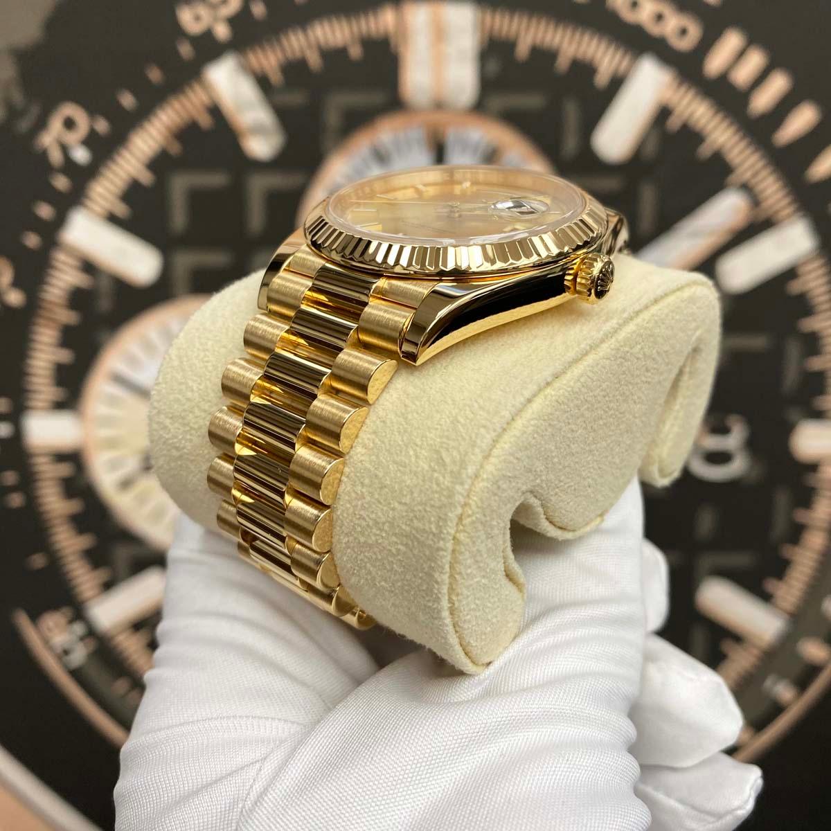 Rolex Day-Date 40 228238 Fluted Bezel Champagne Index Dial Pre-Owned - Gotham Trading