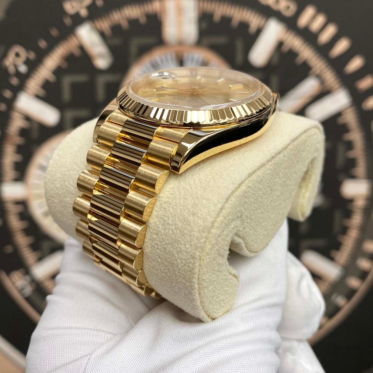 Rolex Day-Date 40 228238 Fluted Bezel Champagne Index Dial Pre-Owned - Gotham Trading