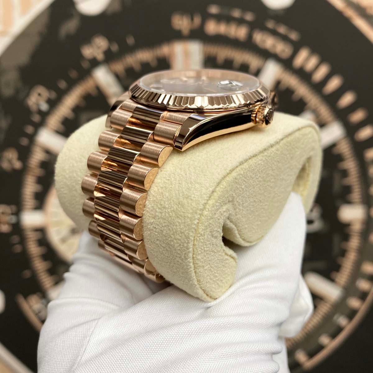 Rolex Day-Date 40 Presidential 228235 Fluted Bezel Baguette Chocolate Dial Pre-Owned - Gotham Trading