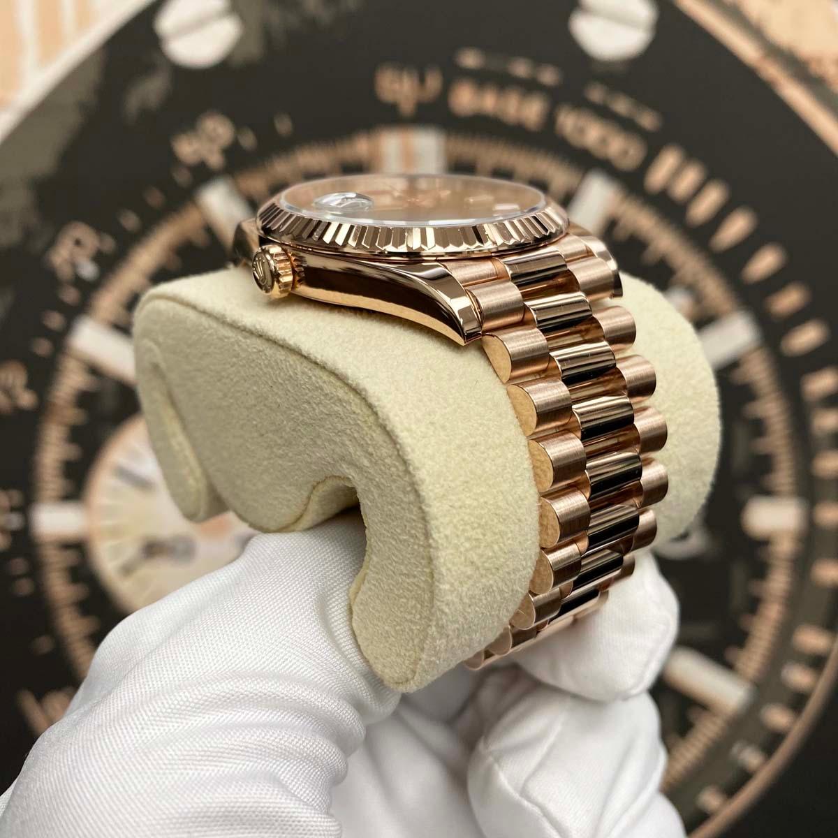 Rolex Day-Date 40 Presidential 228235 Fluted Bezel Baguette Chocolate Dial Pre-Owned - Gotham Trading