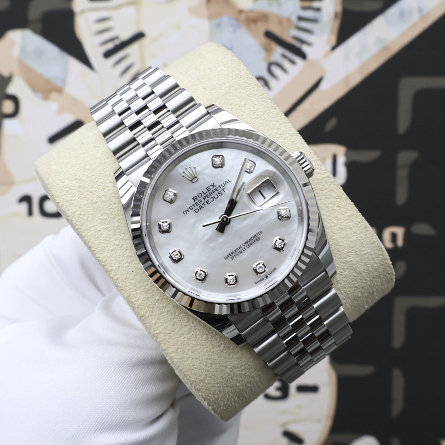 Rolex 2025 Datejust 36mm Mother Of Pearl Diamond Dial Fluted Bezel 126234