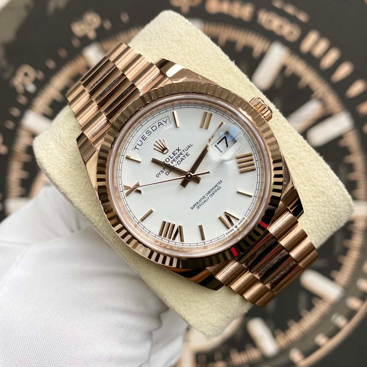 Rolex Day-Date 40 Presidential 228235 Fluted Bezel White Dial UNWORN - Gotham Trading