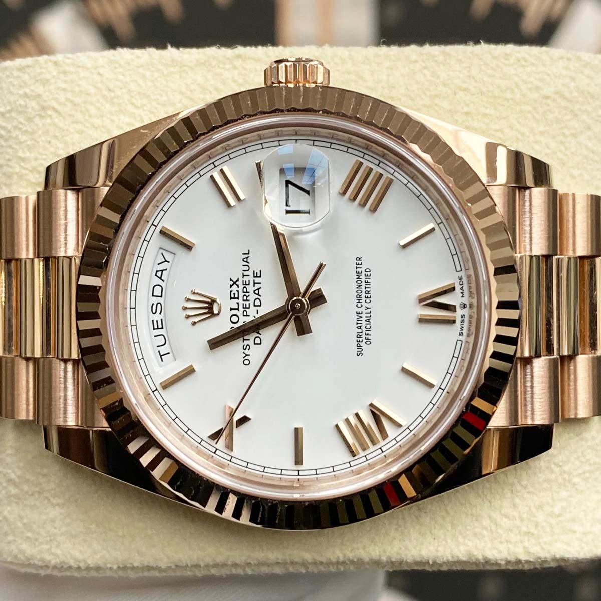 Rolex Day-Date 40 Presidential 228235 Fluted Bezel White Dial UNWORN - Gotham Trading