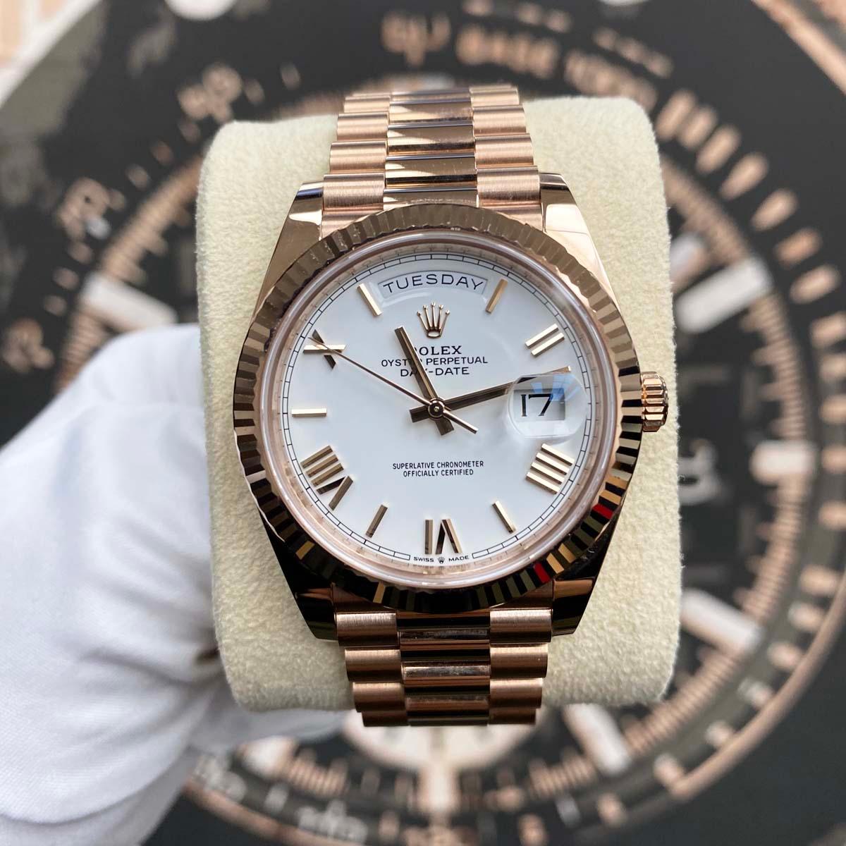 Rolex Day-Date 40 Presidential 228235 Fluted Bezel White Dial UNWORN - Gotham Trading