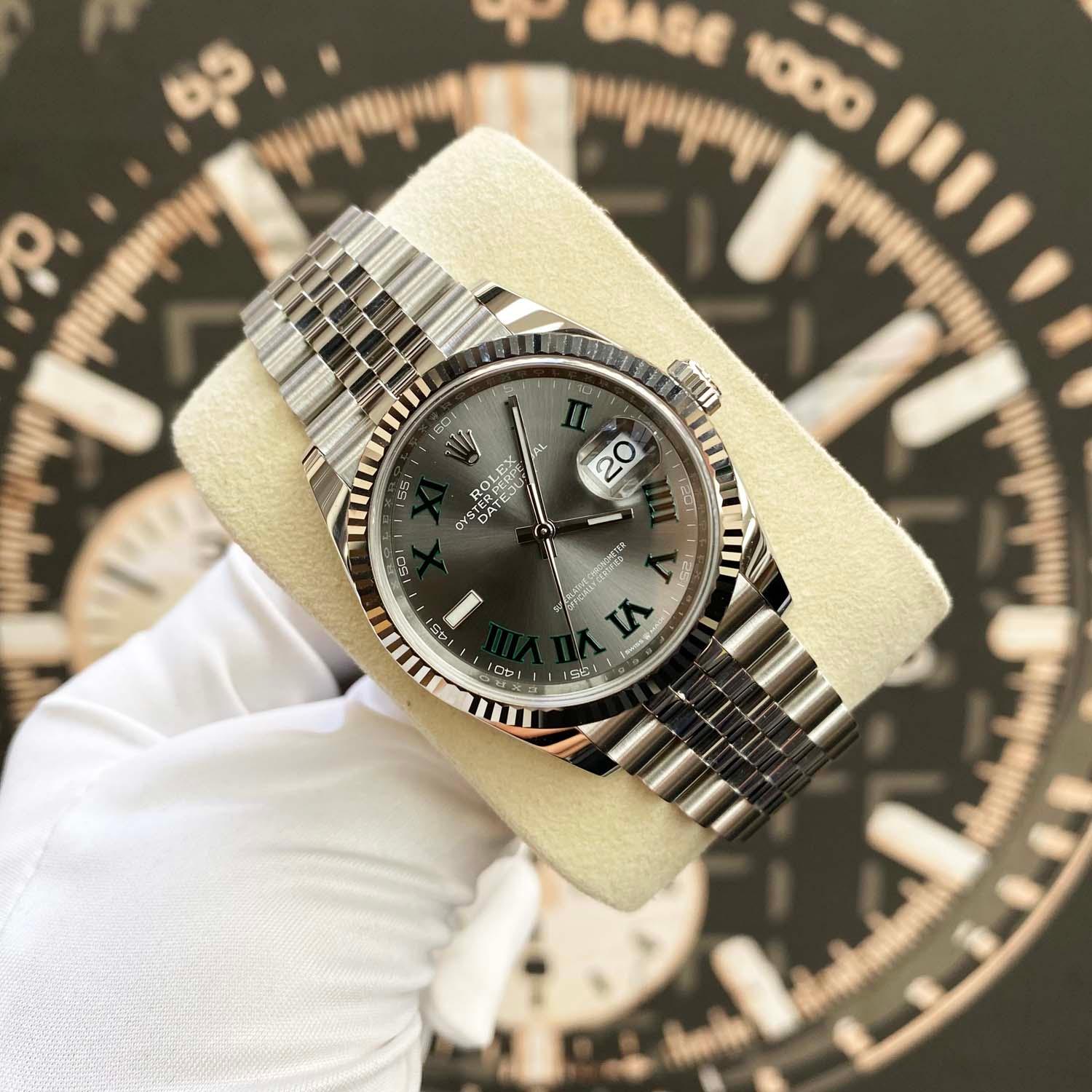 Rolex Datejust Wimbledon Slate Roman Numeral Dial Fluted Bezel 36mm 126234 Pre-Owned - Gotham Trading