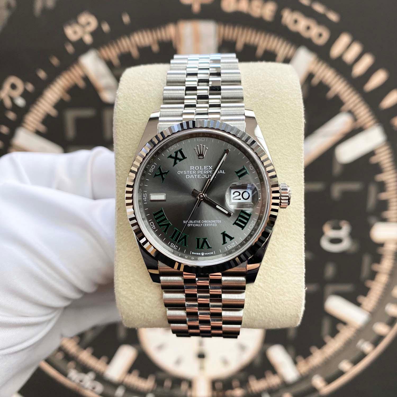 Rolex Datejust Wimbledon Slate Roman Numeral Dial Fluted Bezel 36mm 126234 Pre-Owned - Gotham Trading
