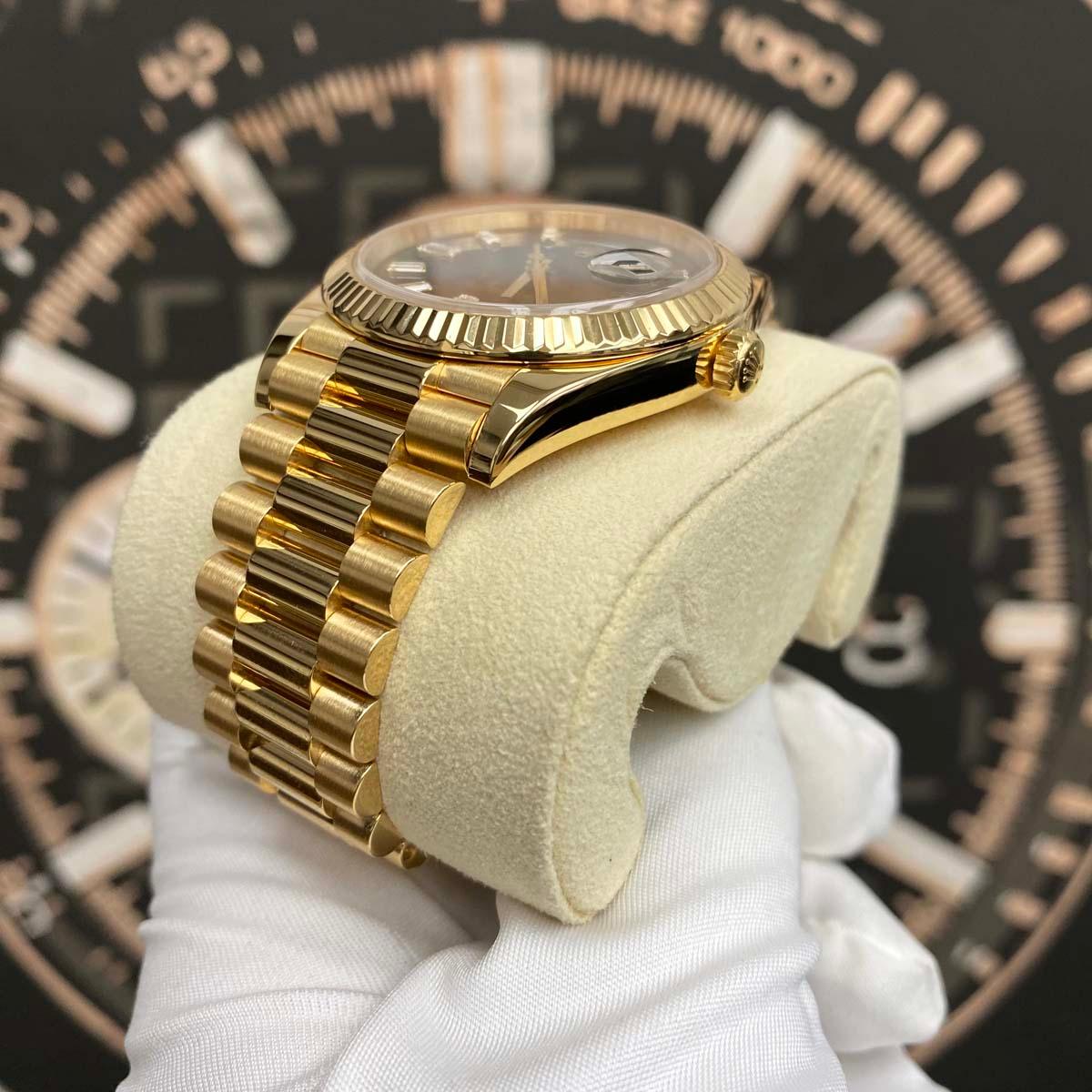 Rolex Day-Date 40 Presidential 228238 Fluted Bezel Baguette Diamond Black Dial Pre-Owned - Gotham Trading