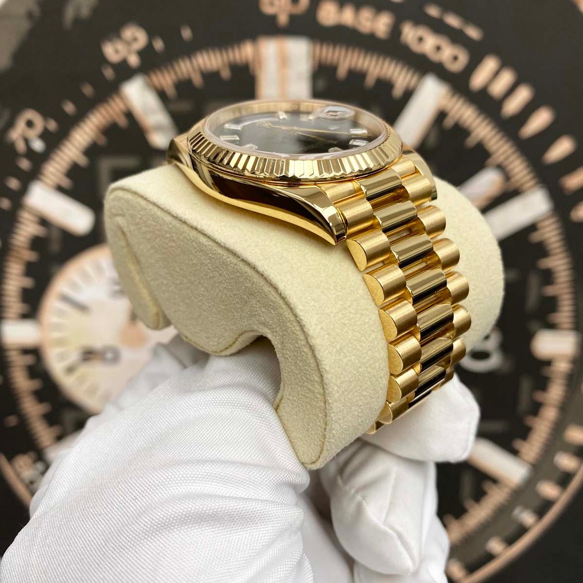 Rolex Day-Date 40 Presidential 228238 Fluted Bezel Baguette Diamond Black Dial Pre-Owned - Gotham Trading