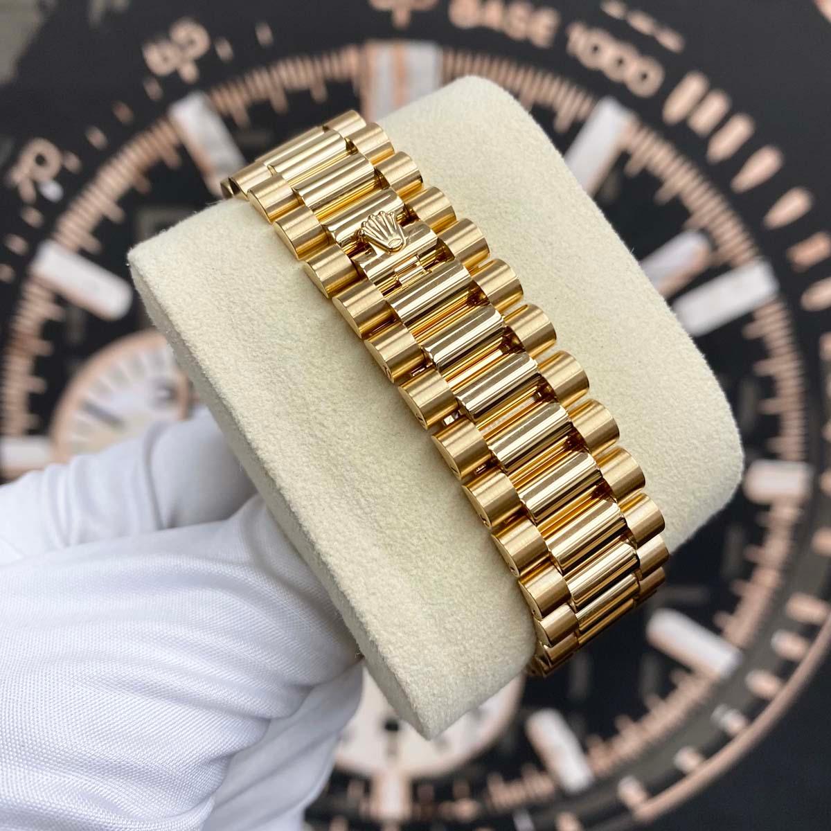 Rolex Day-Date 40 Presidential 228238 Fluted Bezel Baguette Diamond Black Dial Pre-Owned - Gotham Trading