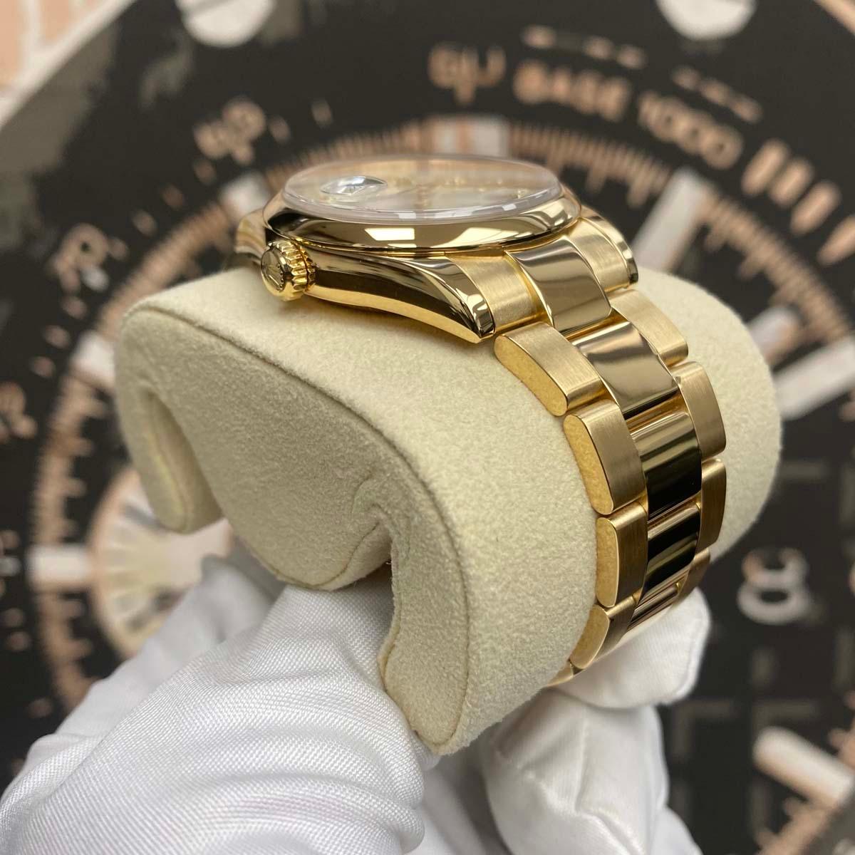 Rolex Day-Date 36mm Yellow Gold Smooth Bezel Oyster Bracelet 118208 Silver Diamond Dial Pre-Owned - Gotham Trading